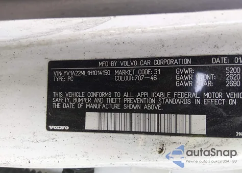 2017 Volvo S90 T6 Inscription из США, поврежденный, VIN YV1A22ML1H1014150